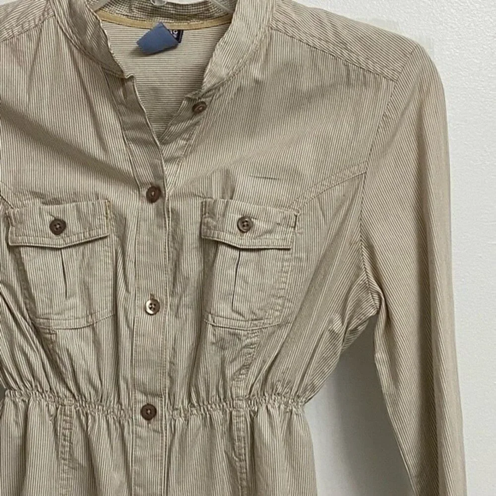 NWOT VTG Zara Button Front Elastic Waist Shirt Size S Tan Stripes Preppy Western
